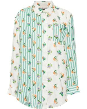 ALÉMAIS Floral-Print Striped Linen Shirt - Green
