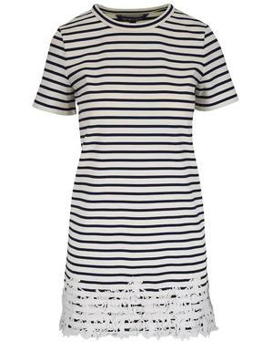 Veronica Beard Striped-Pattern Lace-Detail Mini Dress - White