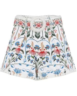 FARM Rio Floral Belted Shorts - White