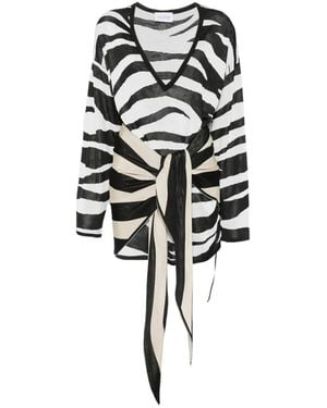 The Attico Zebra-Print Knotted Mini Dress - White