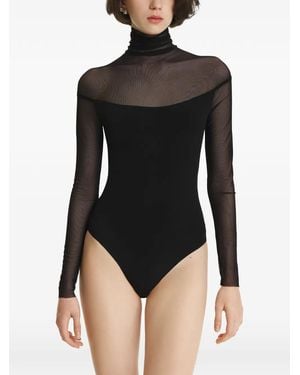 2310 STUDIO Mesh-Panel Long-Sleeve Bodysuit - Black