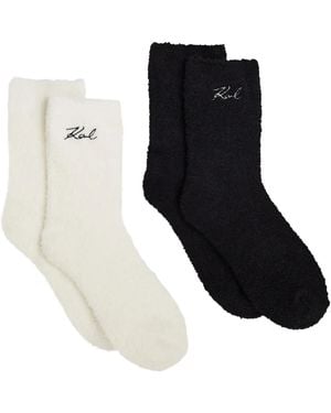 Karl Lagerfeld Cosy Socken Mit Signature-Stickerei (2Er-Set) - Schwarz