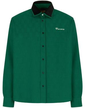 Marni Embroidered-Logo Long-Sleeve Shirt - Green