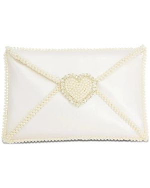 Vanina Love Letter Pearl-Embellished Heart Clutch - Natural