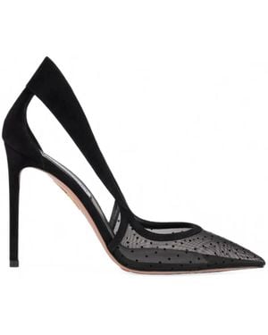 Aquazzura Mesh-Panelled Suede Court Shoes - Black