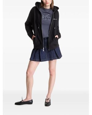 Calvin Klein Logo-Print Zip-Up Hoodie - Black