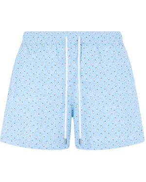 Fedeli Penguin-Print Swim Shorts - Blue