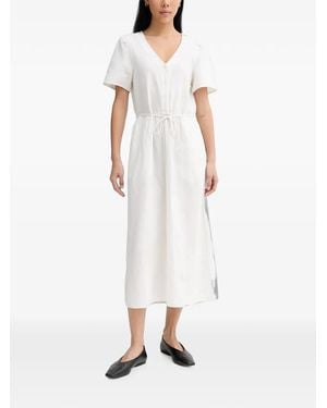 Marc O' Polo Button-Up Drawstring Flared Midi Dress - White