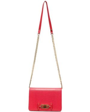 Elisabetta Franchi Lizard-Effect Logo-Plaque Clutch Bag - Red