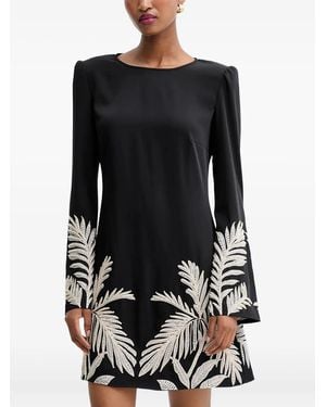 Guess Embellished Leaf-Print Mini Dress - Black