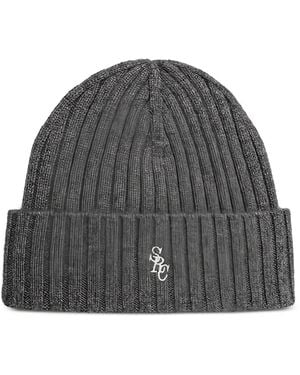 Sporty & Rich Ribbed Logo-Embroidered Beanie Hay - Grey