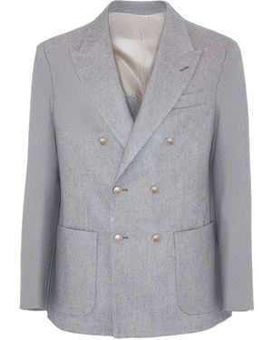 Eleventy Peak-Lapel Double-Breasted Jacket - Grey