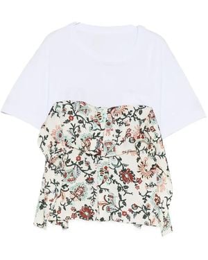 Sacai Floral-Print Ruffled T-Shirt - White