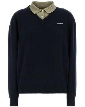 Miu Miu V-Neck Jumper - Blue