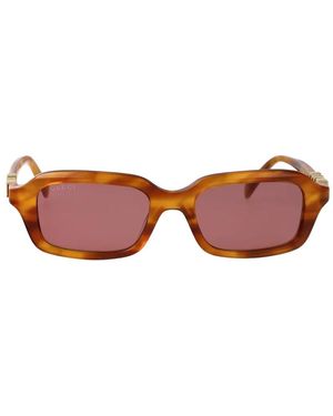 Gucci Logo-Plaque Rectangle-Frame Sunglasses - Pink