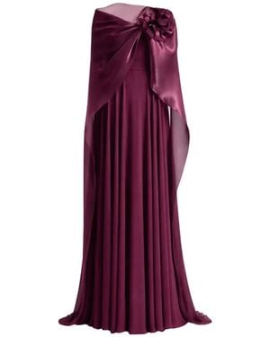 Gemy Maalouf Flower-Detail Cape-Overlay Dress - Purple