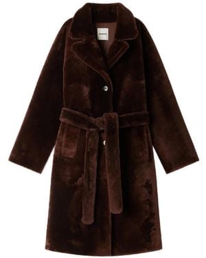 Sandro Belted Shearling Coat - Red