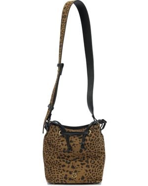 Pinko Leopard Print Drawstring Shoulder Bag - Brown