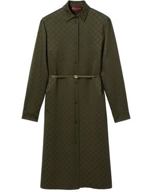Gucci Classic-Collar Shirt Midi Dress - Green
