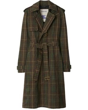 Burberry Checked Double-Breasted Trench Coat - Green