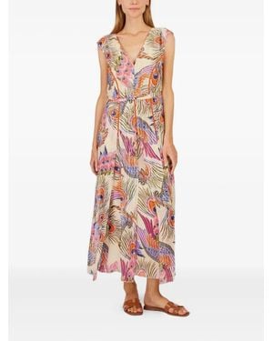 Rene' Derhy Vestido midi con plumas estampadas - Blanco