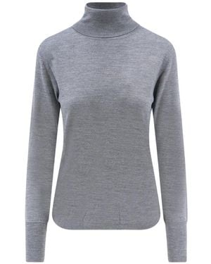 Aspesi Roll-Neck Ribbed-Trim Fine-Knit Top - Gray