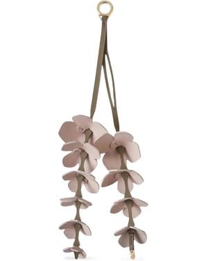 Mulberry Flower-Embellished Leather Keyring - White