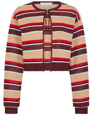 Rabanne Striped Bead-Embellished Cardigan - Red