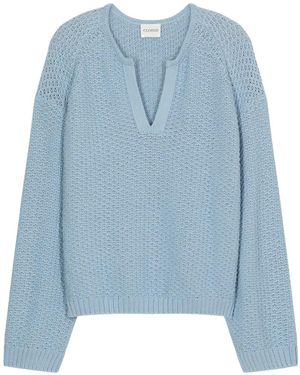 Closed V-Neck Long-Sleeve Jumper - Blue