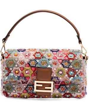Fendi Baguette Bead-Embellished Shoulder Bag - White