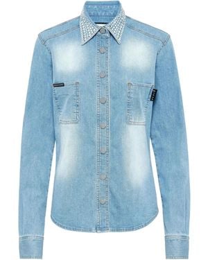 Philipp Plein Crystal-Embellished Denim Shirt - Blue