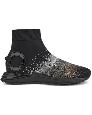 Ferragamo Logo-Detail Embellished Trainers - Black