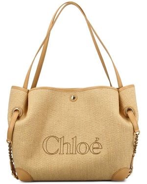 Chloé Sac Porté Épaule Clover Double En Fibres À Effet Raphia - Natural