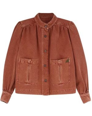 Chloé Gathered-Detailing Denim Jacket - Brown