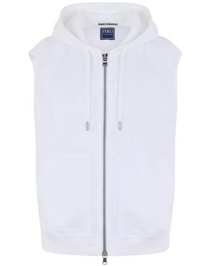 Fedeli Sleeveless Zip-Up Hoodie - White
