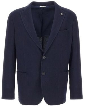 Manuel Ritz Logo-Pin Patch-Pocket Blazer - Blue