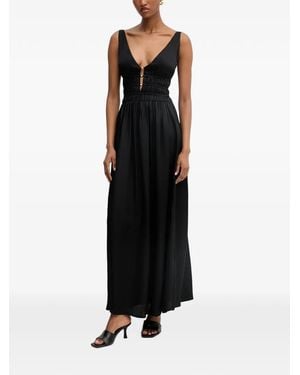 Liu Jo Shirred-Waist V-Neck Maxi Dress - Black