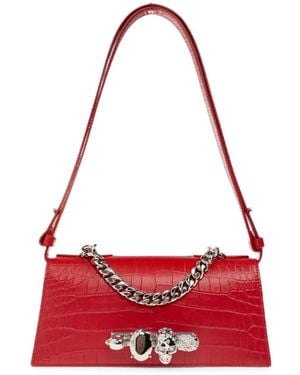 McQueen Borsa Tote Jeweled Mini Effetto Coccodrillo - Rosso