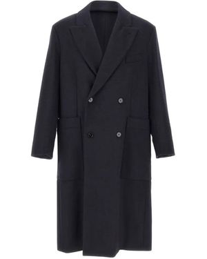 Paltò Double-Breasted Peak-Lapel Coat - Blue