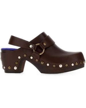 Chloé Talis Studded Leather Clogs - Brown