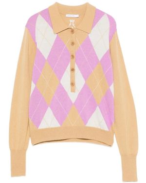 Patrizia Pepe Argyle-Pattern Wool Polo-Shirt - Pink