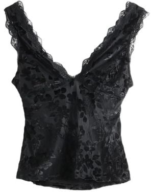 Free People Floral-Devoré Lace-Trim Top - Black