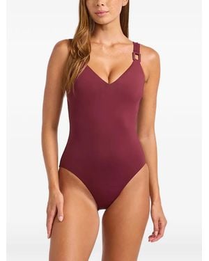 Seafolly Buckle-Detail V-Neck Swimsuit - Red