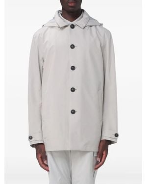 Save The Duck Hooded Single-Breasted Coat - Gray