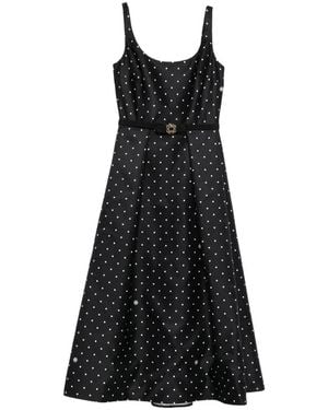 Elie Saab Polka-Dot Belted Midi Dress - Black