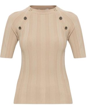 Sportmax Radura Button-Detail Ribbed T-Shirt - Natural