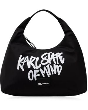 KARL LAGERFELD Graffiti-Print Logo-Patch Tote Bag - Black
