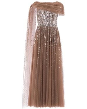 Needle & Thread Moonlight Sequin-Embellished Draped Gown - Natural