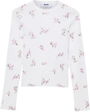 MSGM Haut En Maille À Fleurs - White