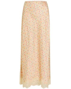 RIXO London Matilde Floral-Print Lace-Trim Midi Skirt - White